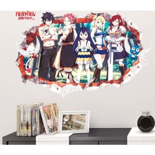 Fairy Tail Lucy 3d Broken Hole Wall Stickers For Kids Room Home Decoration Anime Mural Art Girls Wall Decals Diy Cartoon Posters