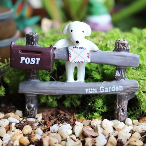 FairyCome Fairy Garden Mail Box Gate Fence Entryway Signboard Welcome Sign With Puppy Miniature Garden Fairy Decor Accessories