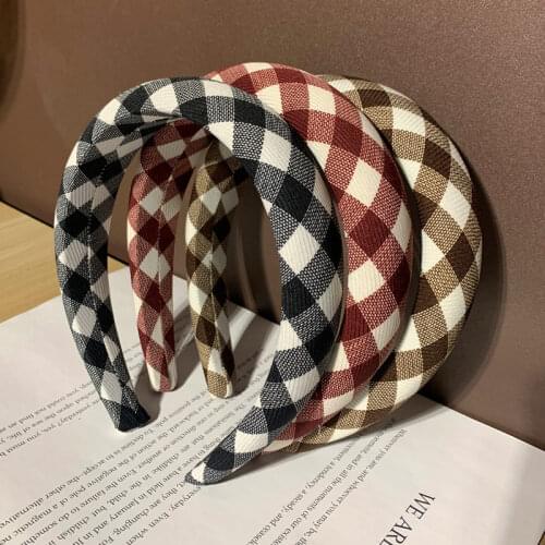 Fabric Plaid Sponge Hairband Colored Headband for Women Girls Hair Accessories