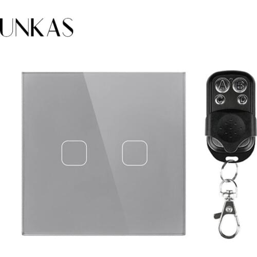 UNKAS AC 170~240V EU/UK Standard 2 Gang 1 Way Remote Switch, Wall Light Remote Touch Switch With Mini Remote Controller