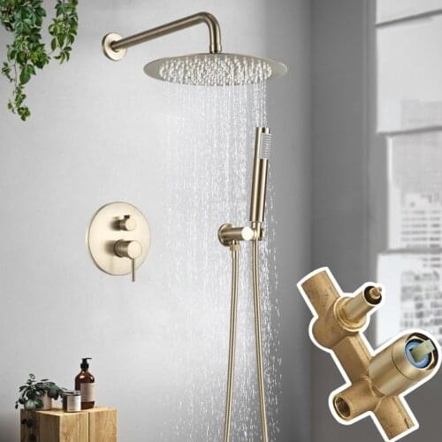 Bathroom Rainfall Shower Tap Brushed Gold Shower Faucet Set Wall Mount Round Shap Bathtub Shower With ABS Shower Mixer Tap