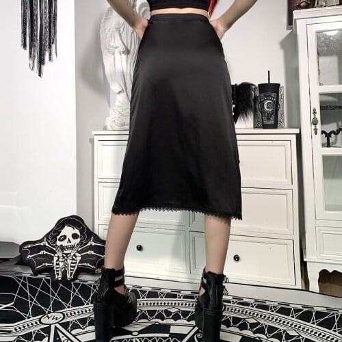 Summer Skirt Women A-Line Lace Y2K Skirts Harajuku Knee-Length Casual High Waist Party Streetwear Bodycon 90s E-girl Midi Skirts