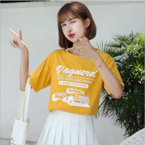 Women Yellow Tshirts Fashion Printed T Shirt Summer Casual Tee Tops Ladies Clothes JY1009