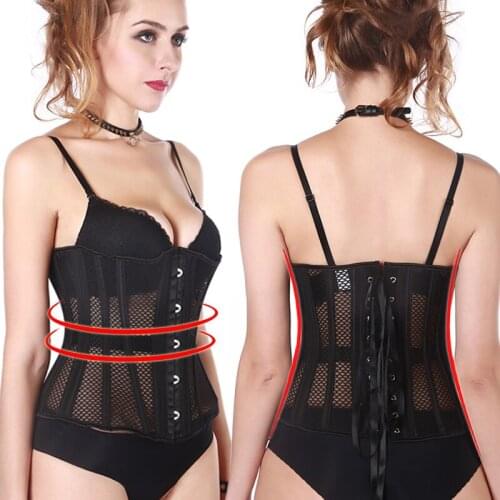 Women Underbust Sexy Corset Costume Fashion Bodice Breathable Mesh Hollow Out Bustier Waist Cincher Waspie Corselet Top Blouse