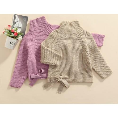 FOCUSNORM 2 Colors Autumn Winter Kids Girls Knit Sweater Outwear Solid Long Sleeve Ruffles Turtleneck Pullover Tops 1-6Y