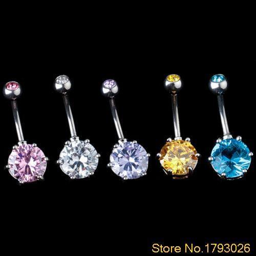 More colors Surgical Steel Crystal Gem Fashion Cute Belly Ring Girl Body Piercing 4TC7