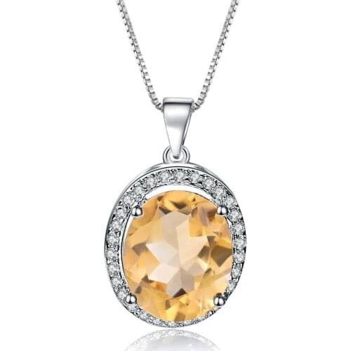 GEMS BALLET 1.79Ct Natural Oval Citrine Gemstone Pendant Necklace 100% 925 Sterling Silver Fine Jewelry for Women Wedding