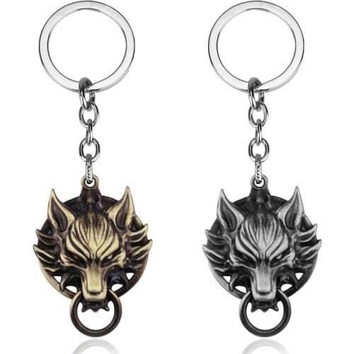 10 Pcs/lot Anime Final Fantasy Keychain Necklace Pendant Toys Cartoon Cosplay Wolf Head Metal Keyring Bag Pendant Toy
