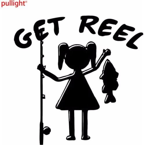 13.3cm*13.6cm Creative Cute Girl Reel Get Fishing Cartoon Fashion Car Stickers