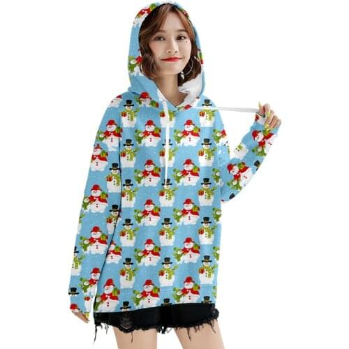 2021 Funny Christmas Cute Snowman Print Hoodie For Women Long Loose Sleeve Clothes kawaii Female Fashion Hoodies Pullover