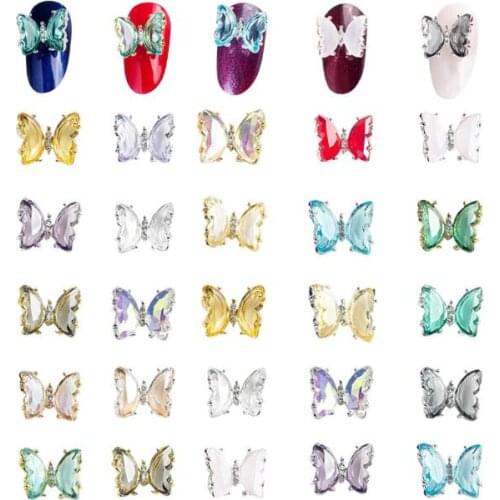 300Pcs/Lot Nail Sticker Ice Through Aurora Drill Paste Butterfly Jewelry Crystal Alloy Decorative Stereo Ornaments Shiny HA2248