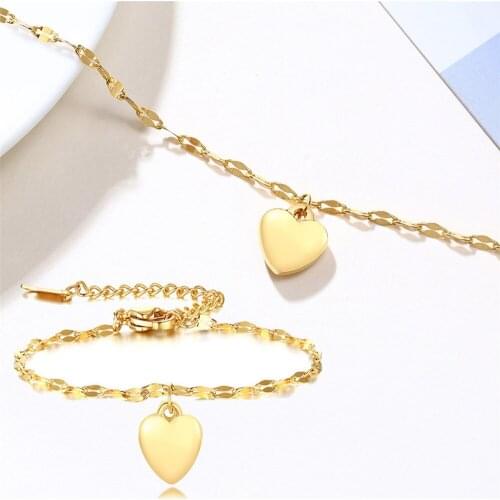 316L Stainless Steel Love Bracelet Gold Heart Shaped Womens Bracelet Necklace Set Fast Color Titanium Steel Jewelry Set
