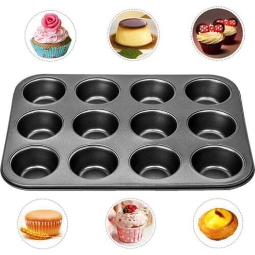 6/12 Holes Muffin Cake Mould Round Mini Bread Pan Bakeware Non-stick Carbon Steel DIY Cupcake Chocolate Baking Tray Pastry Tool