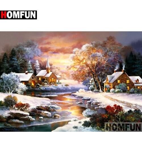 HOMFUN Full Square/Round Drill 5D DIY Diamond Painting "Snow house" Embroidery Cross Stitch 5D Home Decor Gift A13826