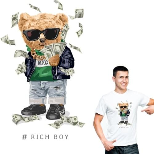 Rich Boy Patches For Clothes New Design DIY T-Shirt Dresses Thermal Transfer Hot Tear Iron On Patch Easy Print By Irons