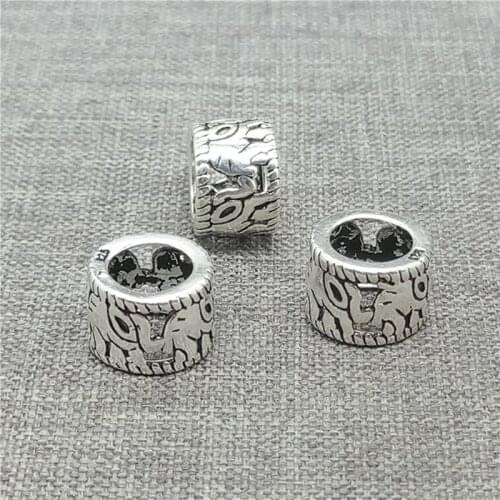 4 Pieces of 925 Sterling Silver Elephant Beads Large Hole 6.5mm for Bracelet