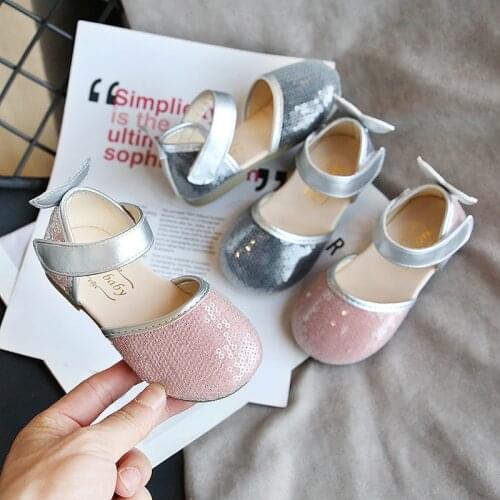 Childrens Glitter Shoes For Wedding Stage Kids Dress Shoes For Toddlers Girls Sequins Princess Sweet Leather Shoes For Party