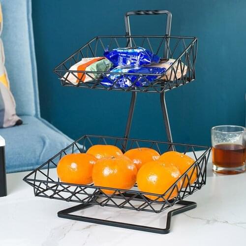 Double Layer Metal Fruit Storage Basket Rack Vegetable Snacks Sundries Organizer Food Beverage Container Livingroom Decoration