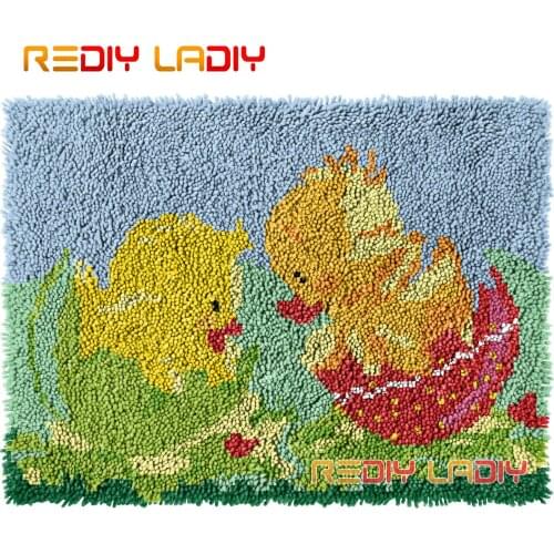 Latch Hook Rug Two Ducklings Crocheting Tapestry Kits DIY Carpet Rug Chunky Yarn Needlework Knitted Floor Mat Hobby & Crafts