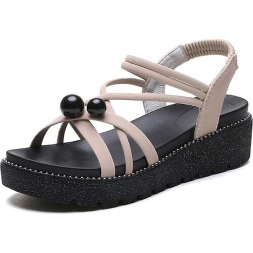 Summer Women Sandals Buckle Design Black White Platform Sandals White Comfortable Womens Thick Sole Beach Shoes