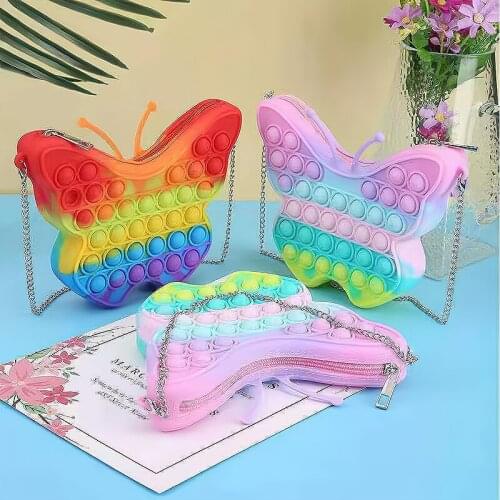 Cute Butterfly Type Macaron Rainbow Colour Fidget Toys Animal Purse Sensory Tationery Simple Dimple Case Coin Purse Gift Game