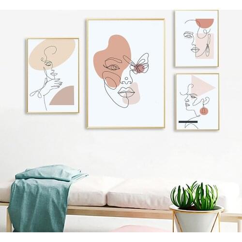 Minimalist Lines Beauty Face Geometric Bohemian Decorative Canvas Painting Nordic Wall Posters For Living Room Decoration