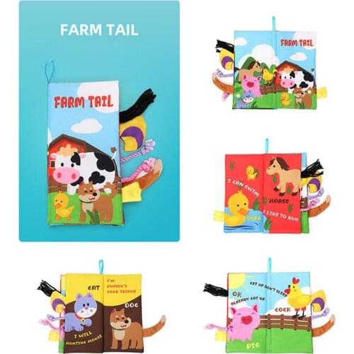 Cartoon Farm Ocean Animal Tail indestructible Cloth Book Rustling Paper Kids Early Learning Educate Baby Toys