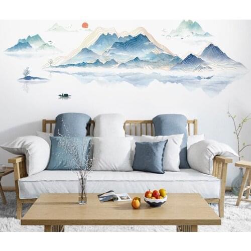 Chinese Landscape Wall Stickers Home Office Decor Living Room Bedroom Vintage Poster Teenager Decoration Aesthetic Wallstickers