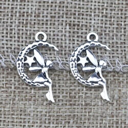 Newest 20Pcs 25.4*14mm Antique Silver Color Alloy Pretty Fairy Charms Fashion Earrings Necklace Pendant For DIY Jewelry Making