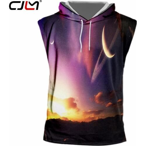 CJLM New Arrivals Colored Moon Hooded Tank Top 3D Starry Sky Man vest Full Printed High Quality Mens clothing