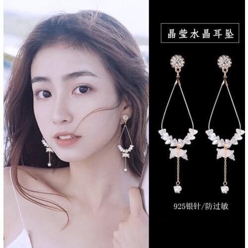 New arrival Korean fashion crystal pendant tassel earrings creative jewelry light luxury gift statement earrings for women