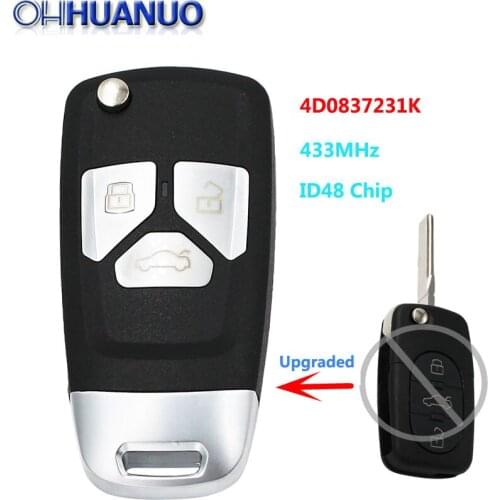 Upgraded Flip Remote key Fob Uncut Blade HU66 433MHz With ID48 Chip for Audi A6 TT 1998-2006 4D0 837 231 K