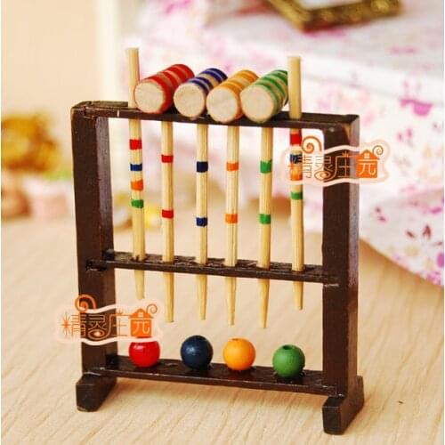 G05-X4434 children baby gift Toy 1:12 Dollhouse mini Furniture Miniature rement-wooden garden game Croquet sets