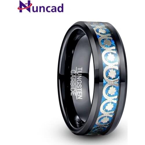 Horseshoe Clover Pattern Blue Red Opal Paper Electric Black Tungsten Carbide Ring Fashion Wedding Jewelry Best Gift