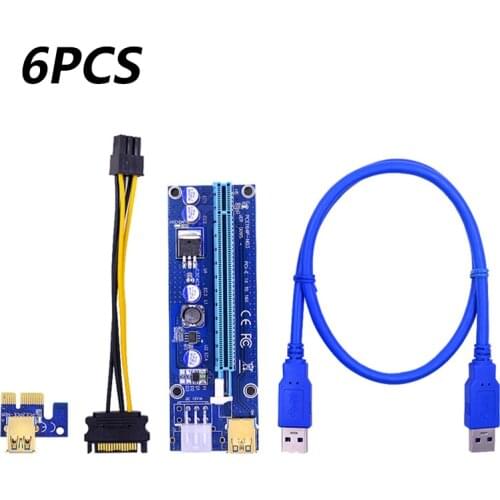 6pcs Golden VER009 USB 3.0 PCI-E Pcie Riser VER 009S Express 1X 4x 8x 16x Extender Riser Adapter Card SATA Riser For Video Card