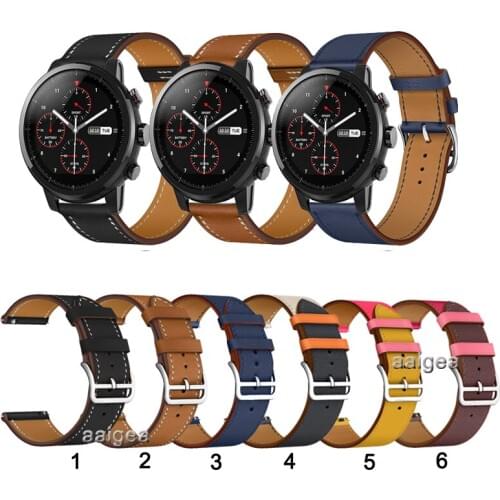 20mm 22mm Leather Watch Band Strap for Huami Amazfit Stratos 2 2S 3 for Huami PACE GTR 2 GTR 47mm Replacement Wrist band