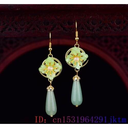 Green Jade Flower Earrings Amulet Crystal Charm Fashion Gemstone Zircon Natural Jewelry 925 Silver Chalcedony Women Gifts