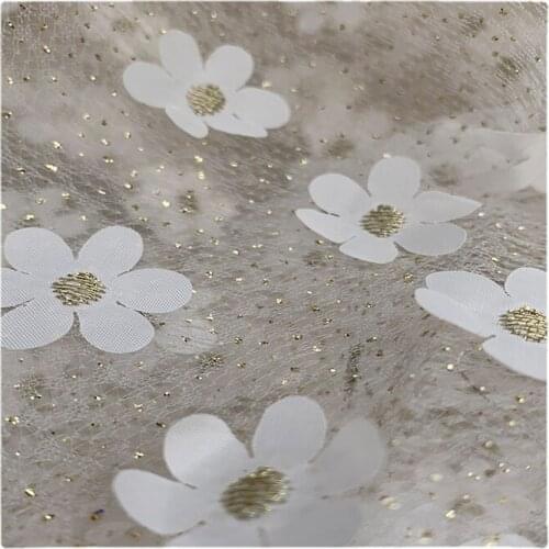 Width 59" Fashion Simple Gilded Embroidered Mesh Fabric By The Half Yard For Dress Skirt Shirt Material