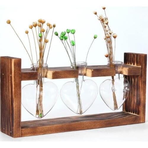 Glass and Wood Vase Planter Frame Glass Hydroponic Plant Vase Flower Pot Office Home Decorations