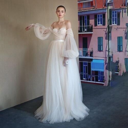 Boho Wedding Dresses Sexy Off Shoulder Puff Sleeves Beach Tulle Princess Wedding Gowns 2021 Plus Size Свадебное платье