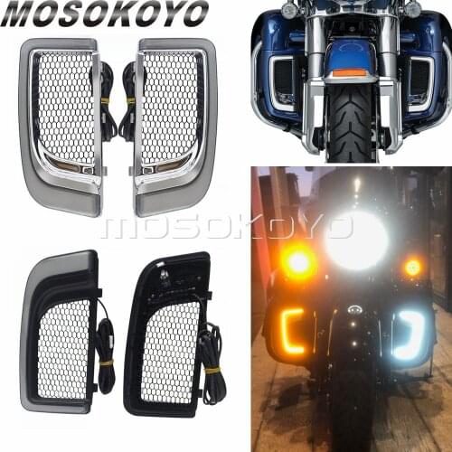 1 Set LED Turn Signal/Running Light Fairing Lower Grills For Harley Touring FLTRU FLTRK FLHTK FLHTCU FLHXSE Street Electra Glide