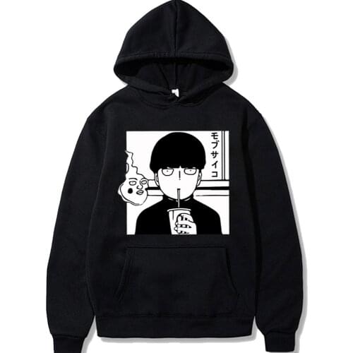 Mob Psycho 100 Black Funny Hoodie Anime Cosplay Pullovers Streetwear Harajuku Casual Hooded Sweatshirt Homme Plus Size Dropship