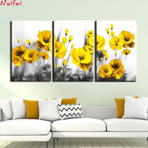 Triptych floral 5d Diamond Painting Full 3 pcs yellow poppy flower Diamond Embroidery Mosaic Rhinestone Pictures Art Home decor