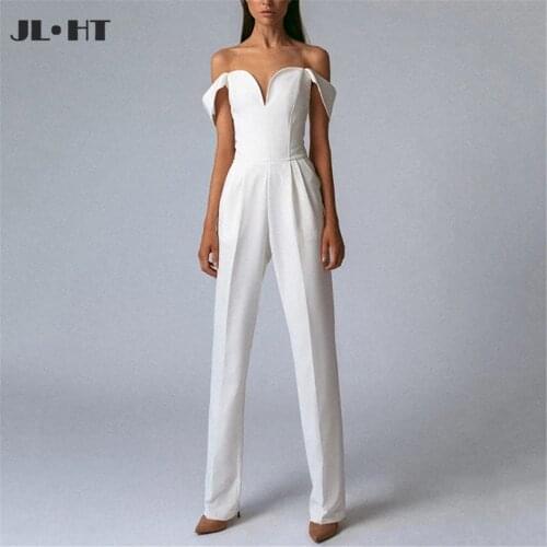 Off Shoulder Jumpsuit Evening Dresses Prom Gown Elastic Satin Pants Short Sleeve Evening Dress Custom Made
