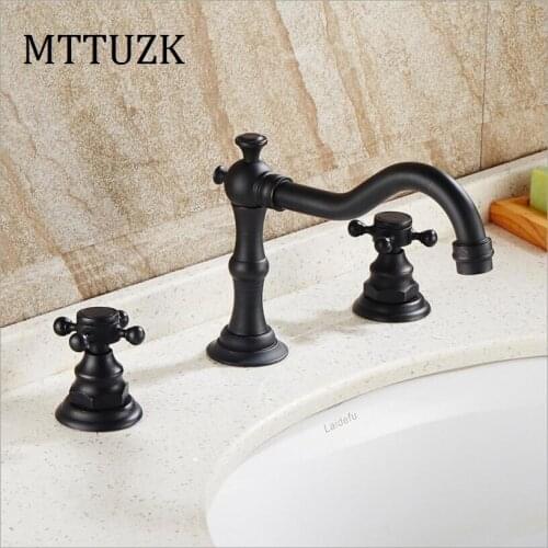 Vidric Antique Copper black bathroom faucet for hot and cold Mixer tap Sink faucet Double handle 3 hole bathroom basin faucet
