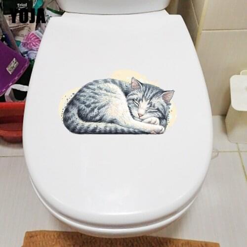 YOJA 23.4×13.1CM Sleeping Cat Childrens Bedroom Decoration Wall Decals Creative Toilet WC Sticker T1-3023