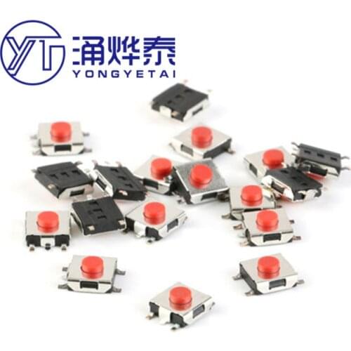 YYT 100PCS 5-pin SMD switch 6X6X3.7 5P red button car remote key switch button switch
