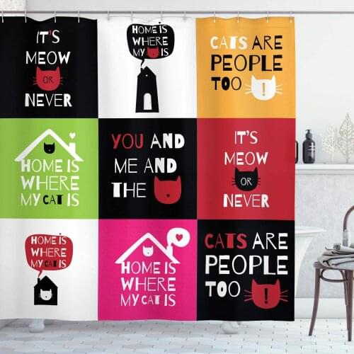 Black Pink Cat Shower Curtain Home is Where My Cat is Words About Home Love and Cats Inspirational Phrases Greeting