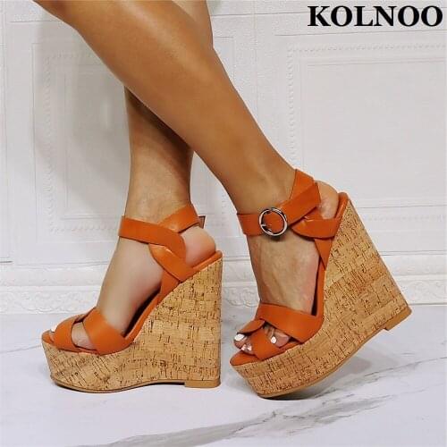 Kolnoo New Designed Womens Wedges Heeled Sandals Buckle Ankle Strap Party Prom Summer Shoes Large Size Fashion Evening Shoes