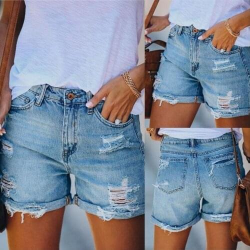 Women Denim Shorts Summer Fashion Ladies Girls Jeans Shorts Ripped Hole Straight Shorts